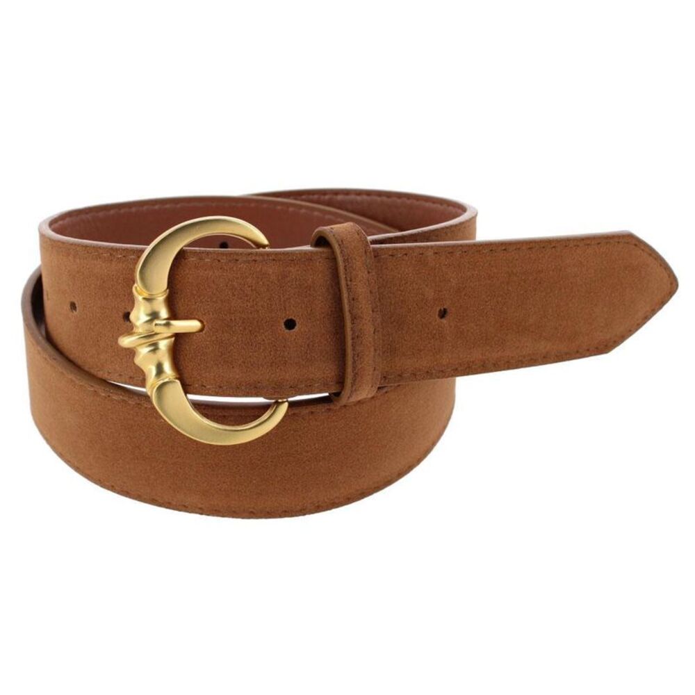 CTM Women's Faux Suede Belt with Brass Buckle
